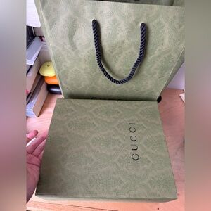 Gucci Olive Green embossed box, gift bag an duster bag